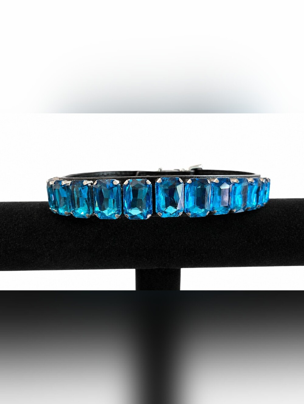 Blue Rhinestone Leather Dog Collar - Size Small IN ORIGINAL PACKAGING